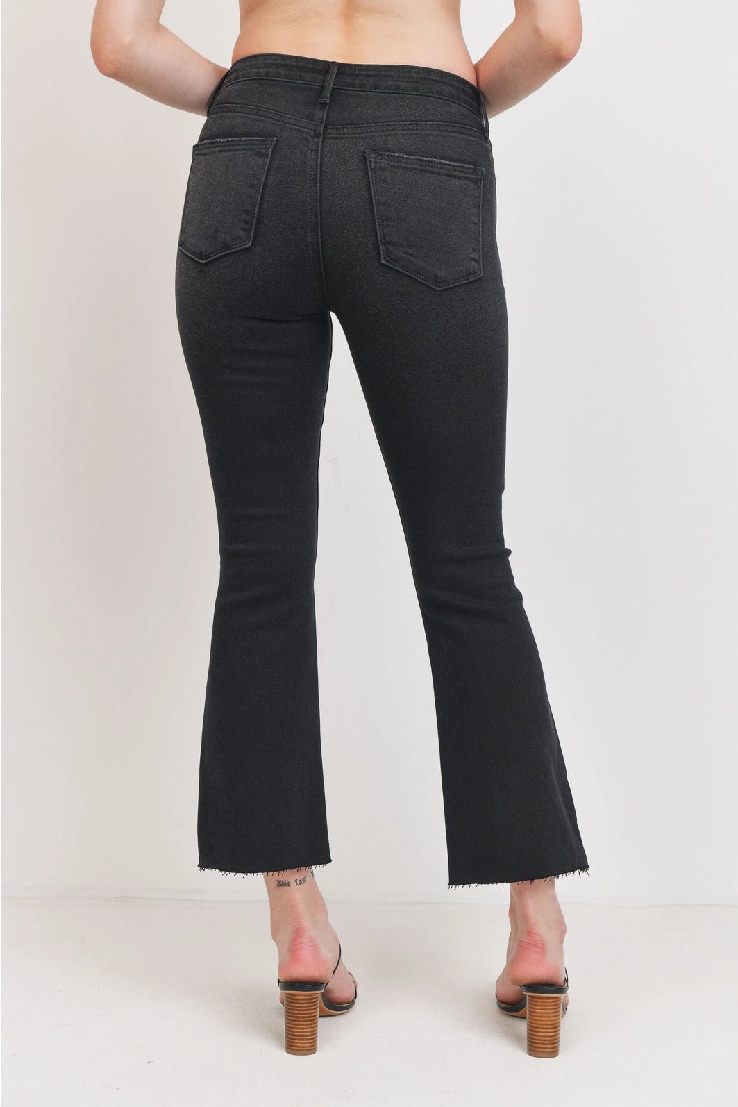 Just Black Denim High Rise Tonal Crop Flare Black