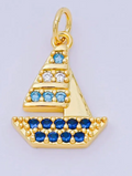 24K Gold Filled 16mm Gradient Blue Micro Paved Cz Sailing Ship Charm