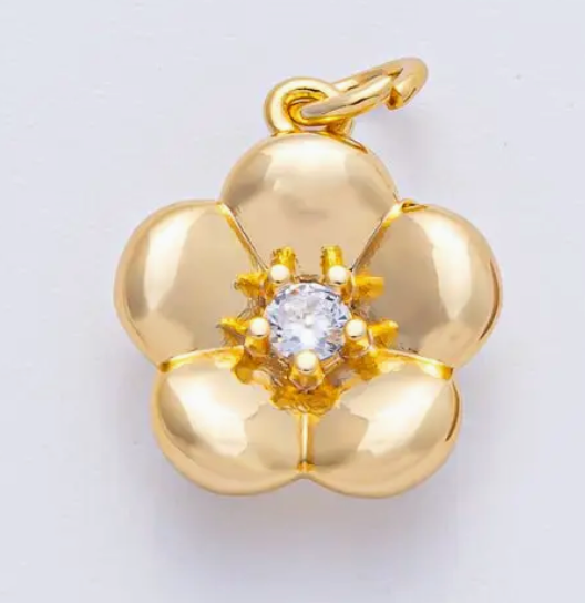 18K Gold Filled Clear Cz Flower Mini Charm