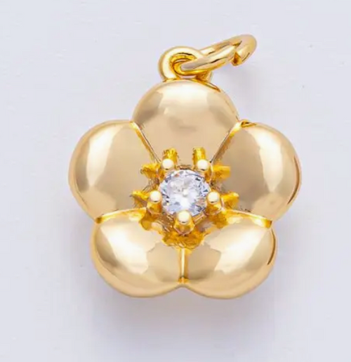 18K Gold Filled Clear Cz Flower Mini Charm