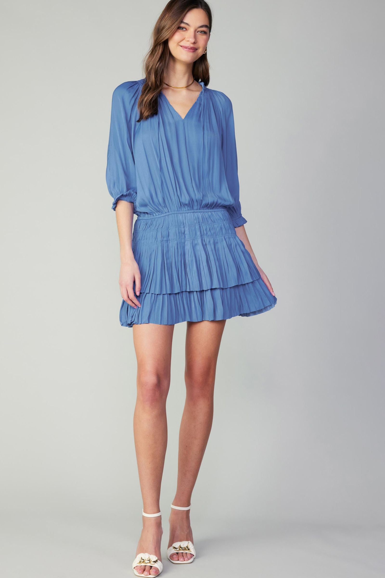 Current Air Pleated Mini Dress in Dusty Blue