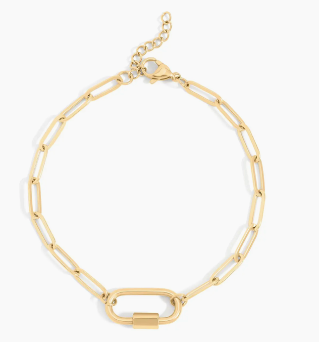 18K Gold Stainless Steel Paperclip Carabiner Bracelet