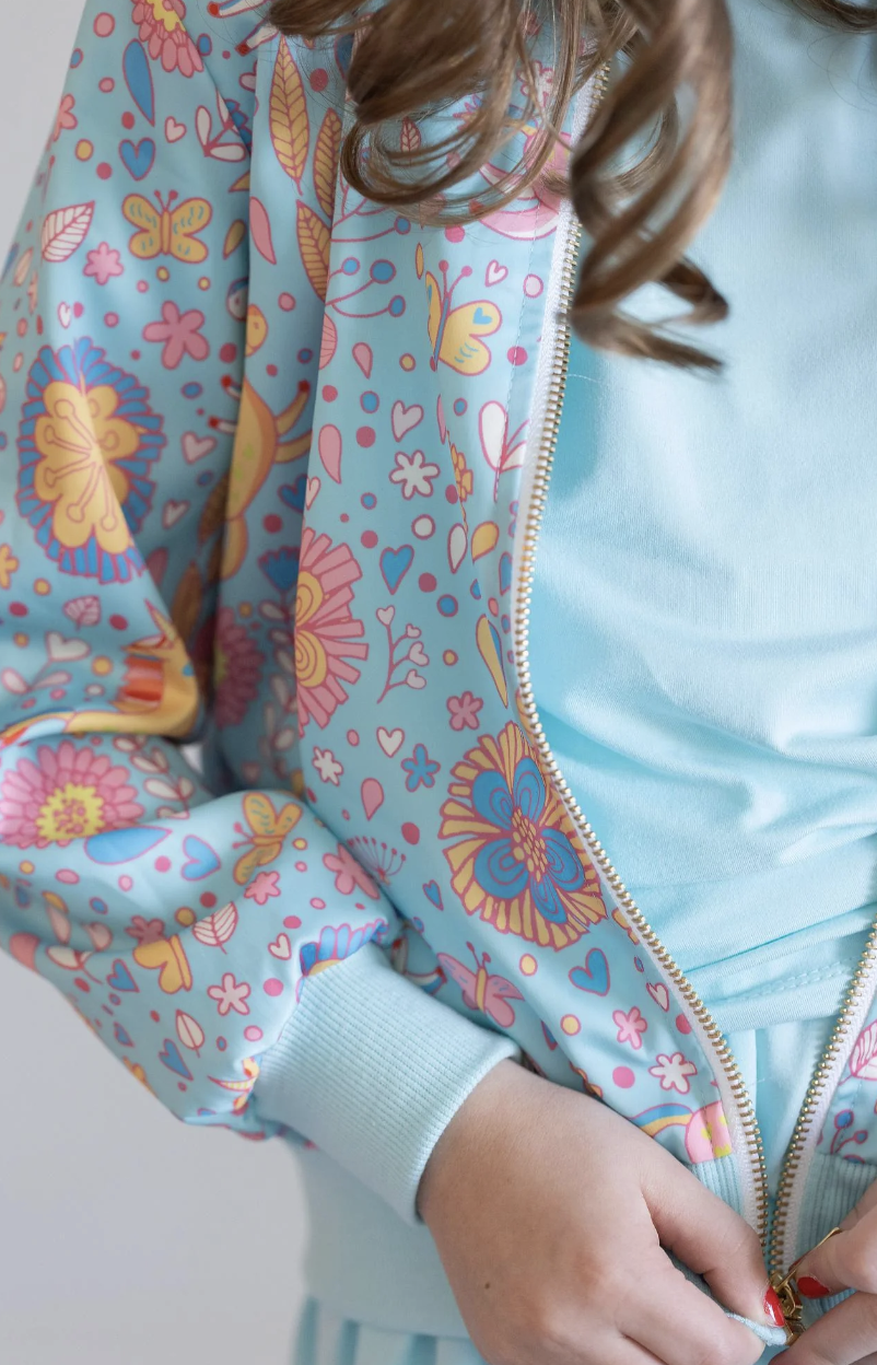 Mila & Rose Blue Retro Unicorns Satin Jacket