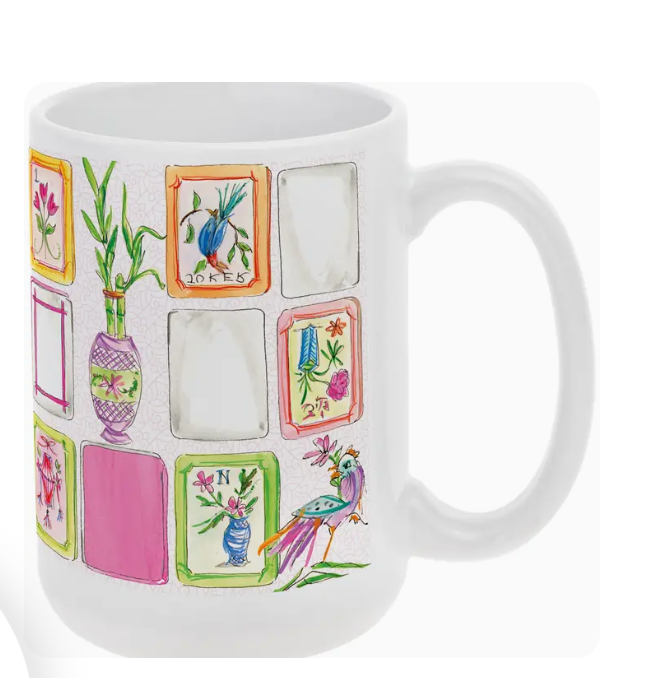 Mahjong Pink 15 oz Ceramic Mug Rosanne Beck
