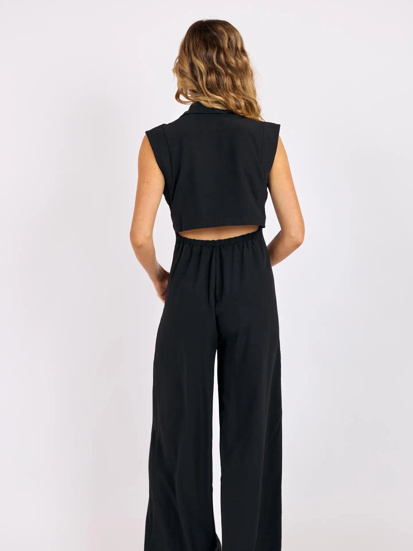 Nightcap Cut Out Back Wide Leg Jumpsuit in Black