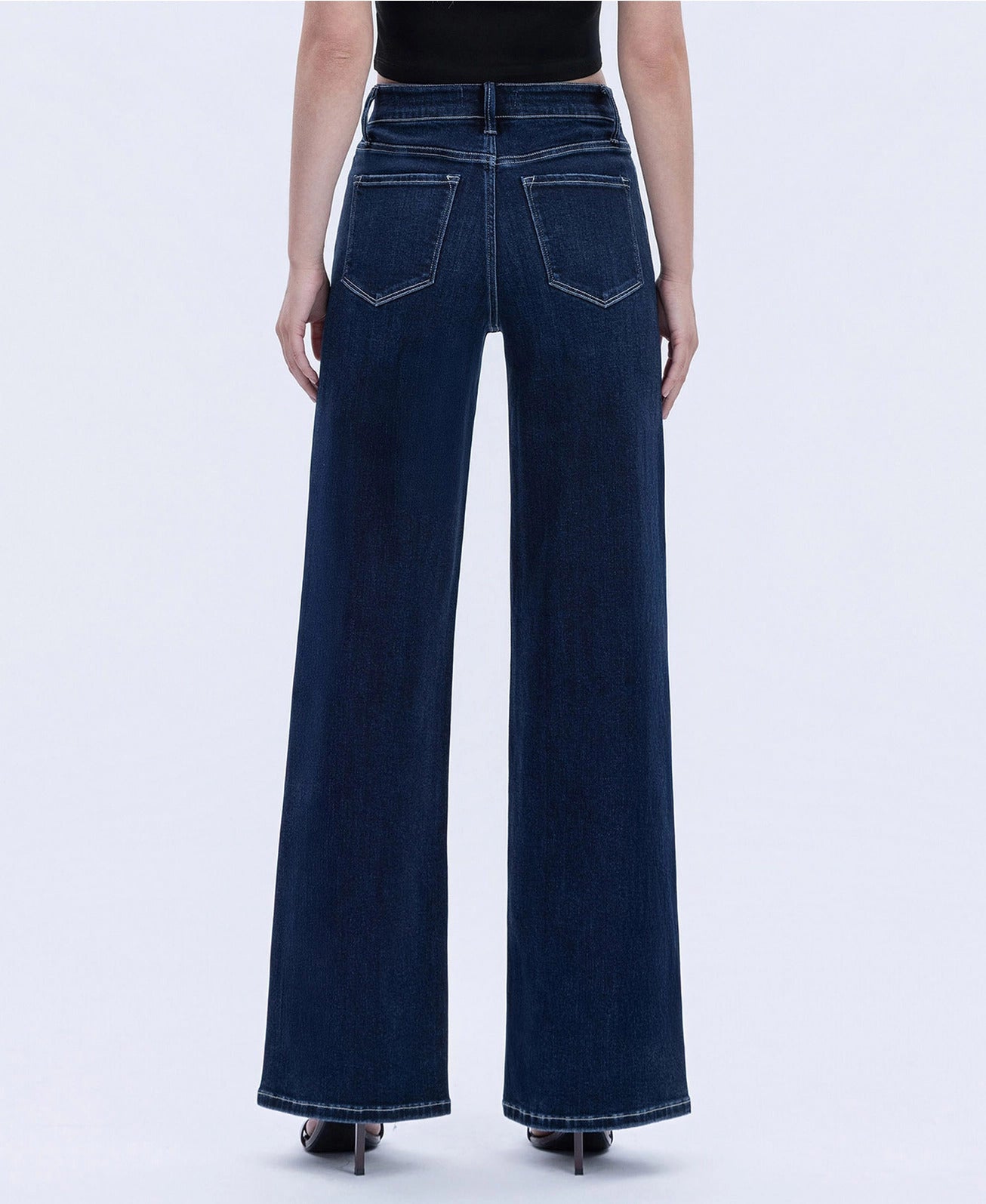 Flying Monkey High Rise Dark Wash Full Length Wide Jeans
