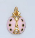 24K Gold Filled Red and Pink Enamel Cz Micro Paved Ladybug Insect Animal Charm