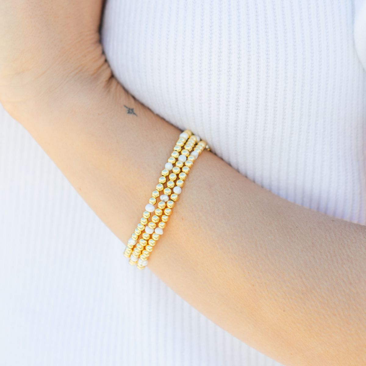 Splendid Iris 4mm Bead & Pearl Stretch Bracelet
