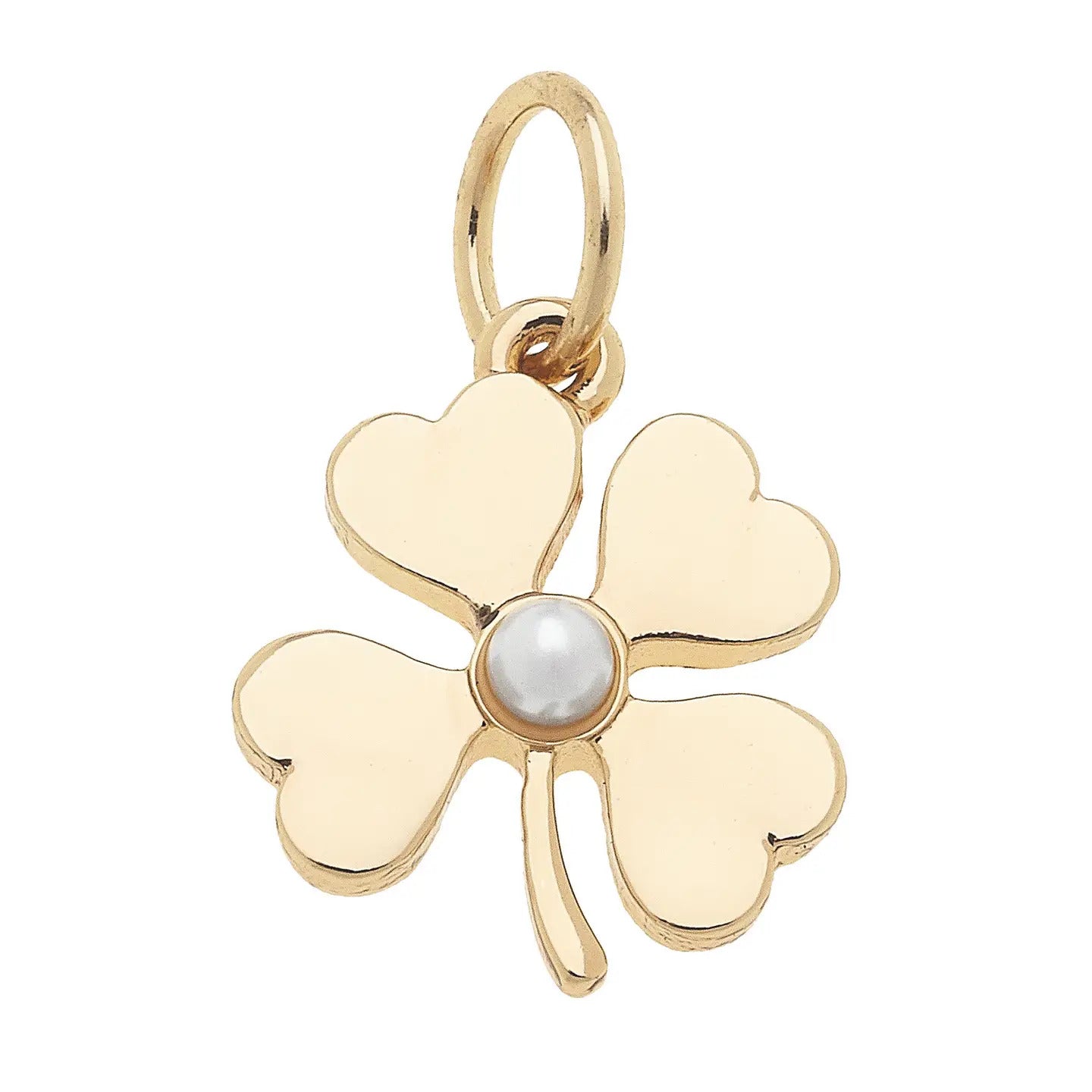 Pearl Shamrock Charm in Shiny Gold