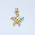 24K Gold Filled Blue Cz Micro Paved Textured Starfish Charm