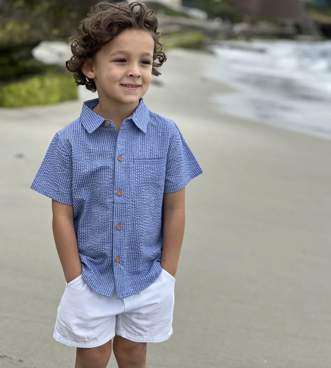 Me & Henry Newport Navy Seersucker Woven Shirt