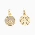 Gold Peace Sign with Cubic Zirconia Charm