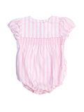 Baby Girls Baby Pink Stripe Stripe Puff Sleeve Smocked Romper