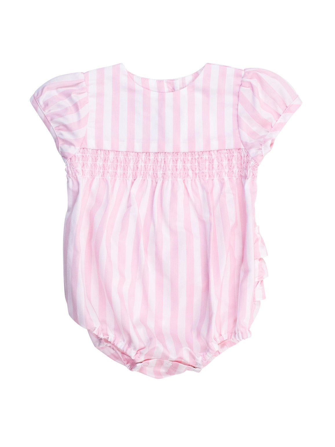Baby Girls Baby Pink Stripe Stripe Puff Sleeve Smocked Romper