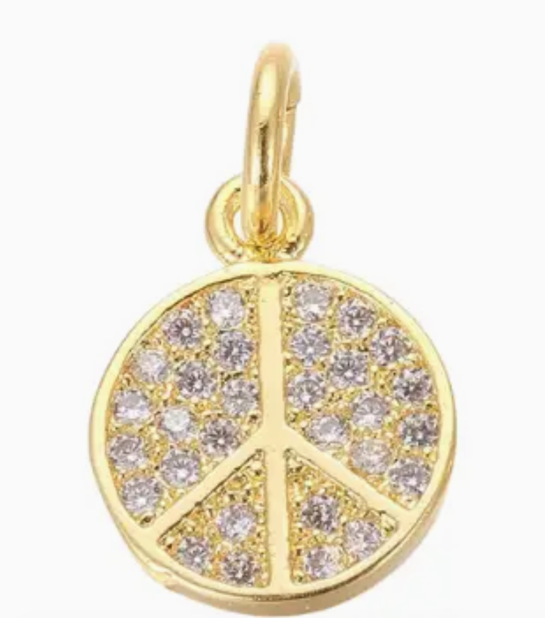 Gold Peace Sign with Cubic Zirconia Charm