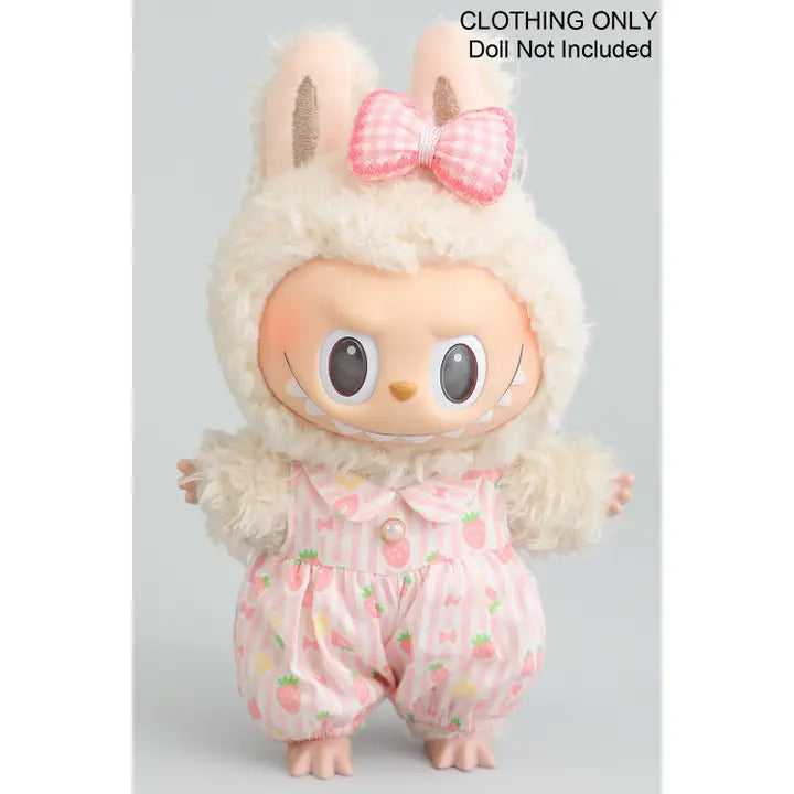 Strawberry Jumpsuit with Bow Pin Labubu Outfit