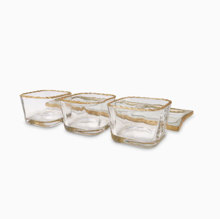 Vivience 3 Bowl Relish Dish On Tray with Gold Rim