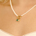 18" Glass Pearl Necklace with Charm Keeper