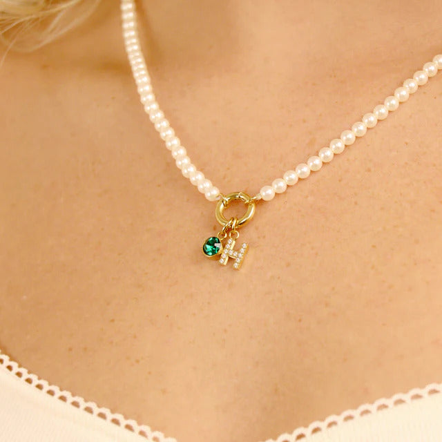 18" Glass Pearl Necklace with Charm Keeper