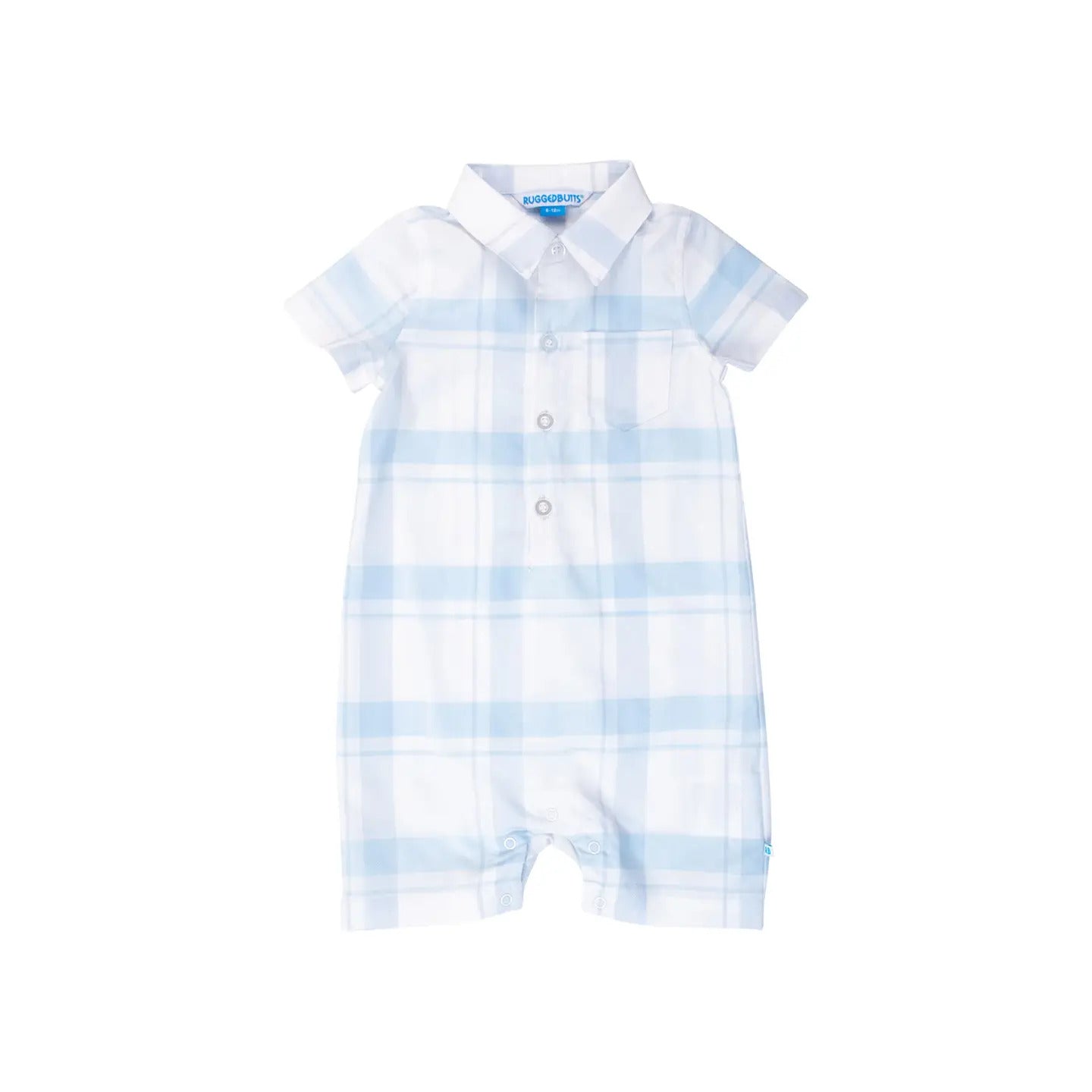 Ruggedbutts Baby Boys Light Blue Windowpane Button-Up Romper