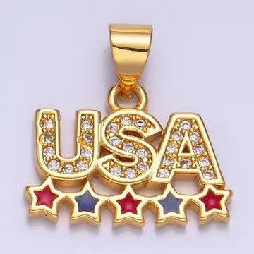 24K Gold Filled Cz Enamel Stars USA Patriotic 4th of July