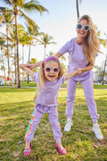 Lola & The Boys Lavender Rainbow Sequin Jogger Set Adult and Kids!