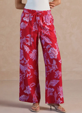 Current Air - Floral Print Wide Leg Pant Red