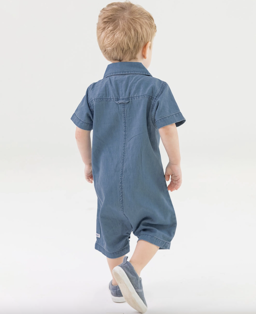 Ruggedbutts Light Wash Denim Button-Up Romper