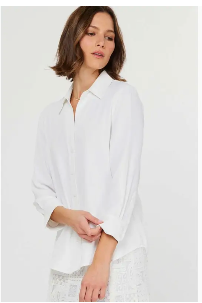 Current Air 3/4 Sleeve Button Down Shirt White