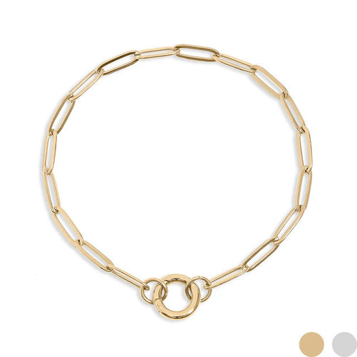 18K Gold Stainless Steel Paperclip Charm Keeper Bracelet