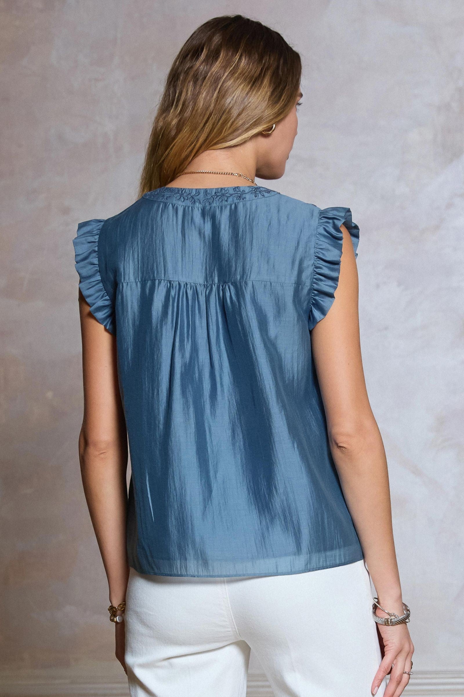 Current Air Floral embroidery placket detail blouse
