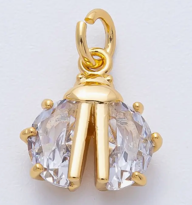 18K Gold Filled 13mm Clear Cz Ladybug Wings Insect Animal Mini Charm