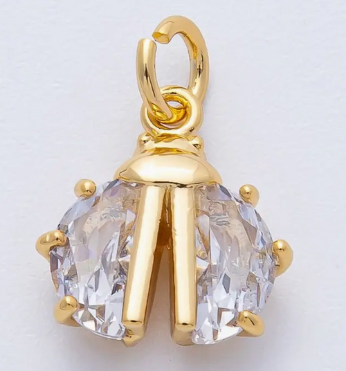18K Gold Filled 13mm Clear Cz Ladybug Wings Insect Animal Mini Charm