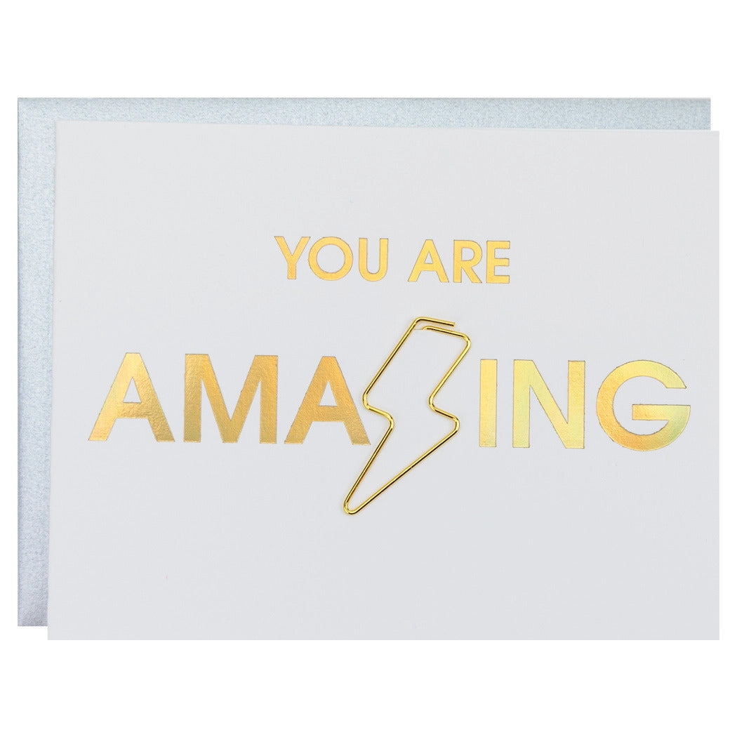 Chez Gagne You are Amazing Lightning Bolt Paper Clip Letterpress Card