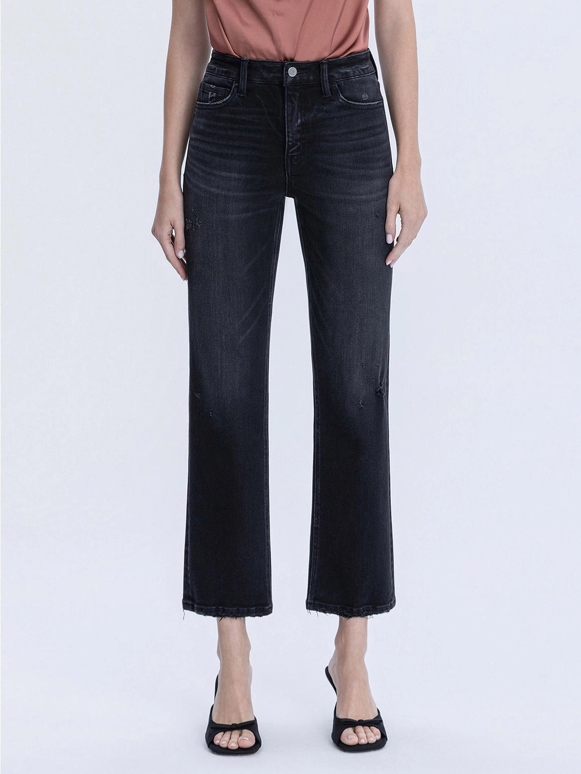 Flying Monkey Mid Rise Black Ankle Straight Jeans