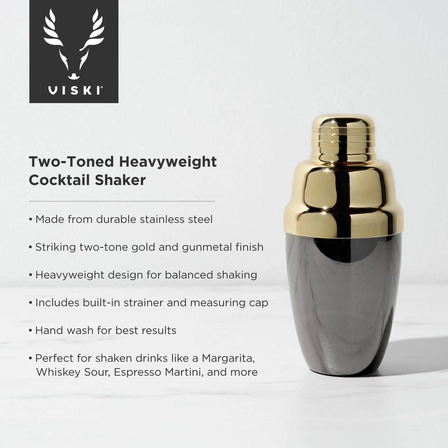 Viski Art Deco Two-Toned Heavyweight Cocktail Shaker