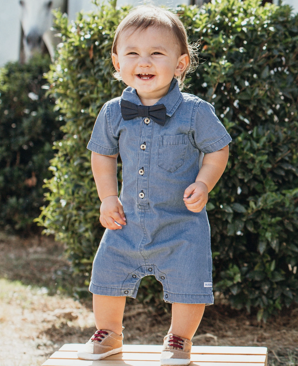 Ruggedbutts Light Wash Denim Button-Up Romper