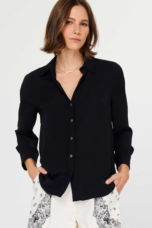 Current Air 3/4 Sleeve Button Down Shirt Black