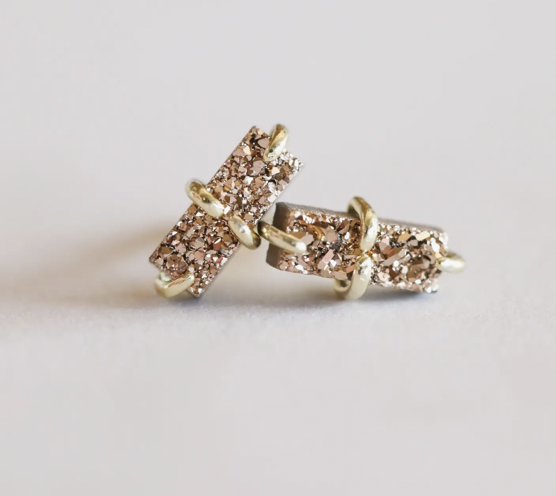 JaxKelly Rose Gold Druzy Bar Earrings