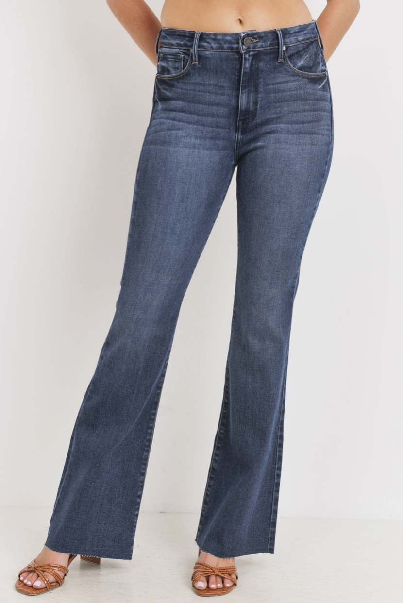Just Black Denim Dark Denim High Rise Scissor Cut Flare Jean