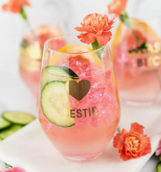 Chez Gagne Bestie - Gold Foil Stemless Wine Glass