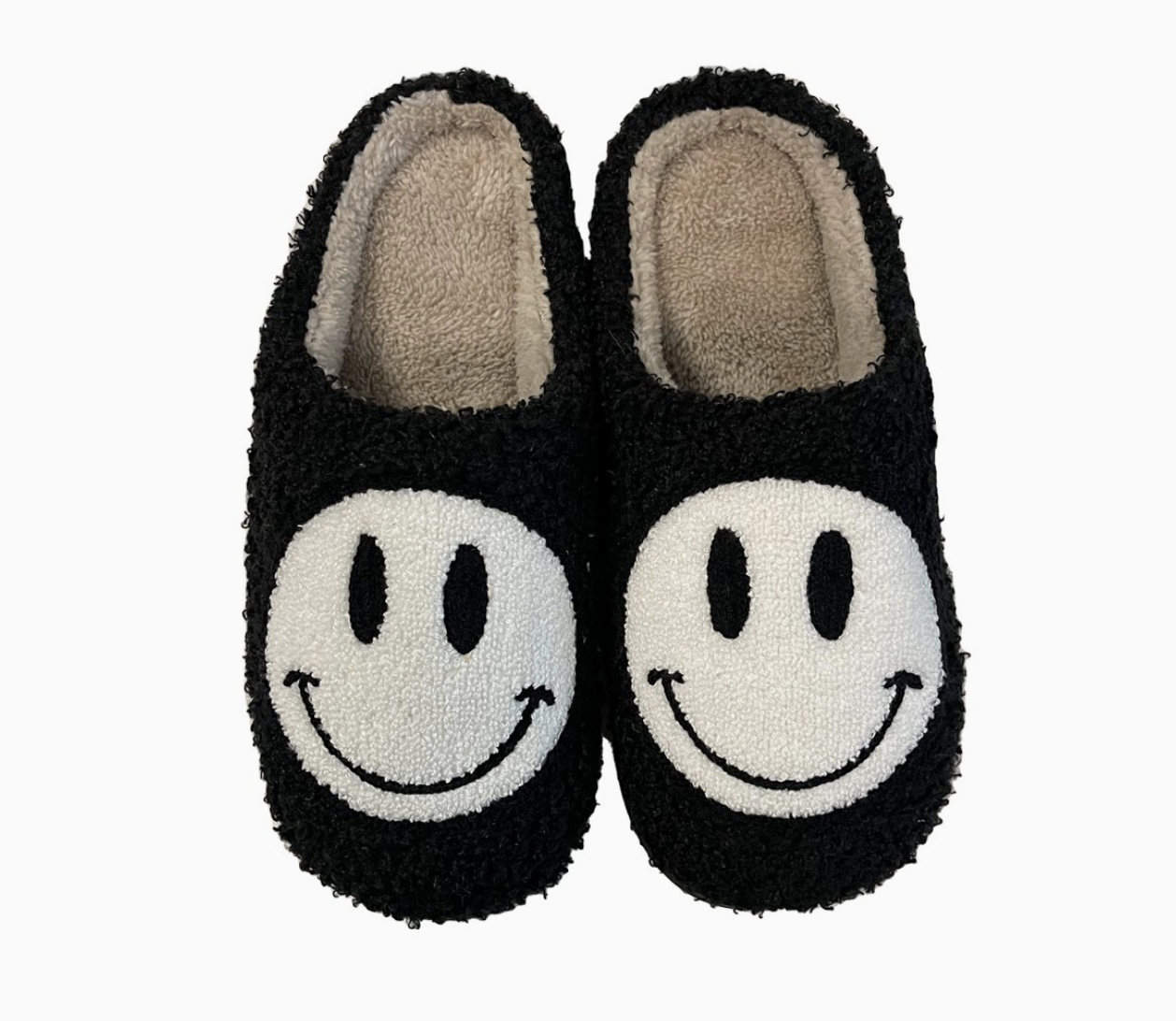 Miss Sparkling Smiley Face Slippers in Black & White