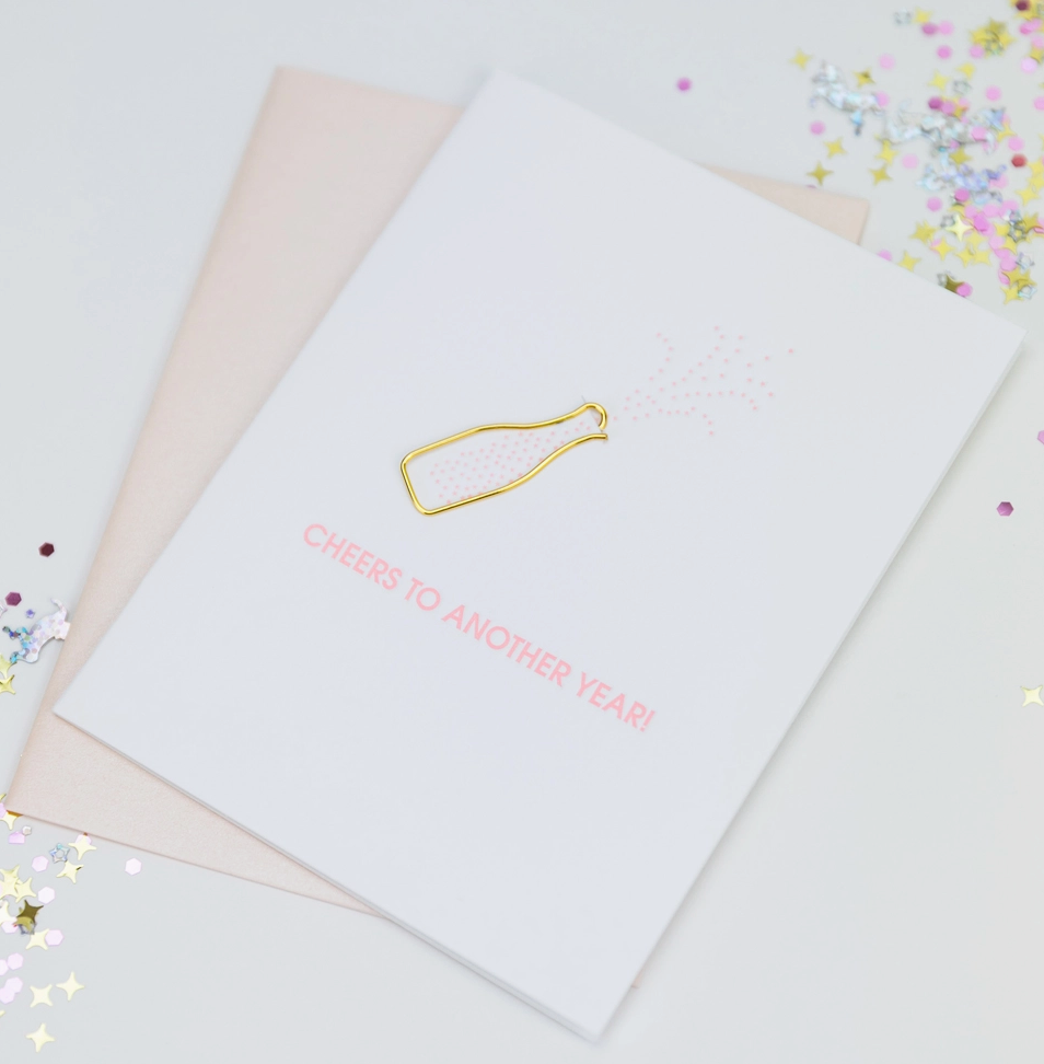 Chez Gagne Cheers To Another Year - Milestone- Champagne Paperclip Card