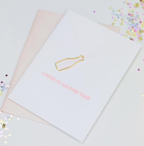 Chez Gagne Cheers To Another Year - Milestone- Champagne Paperclip Card