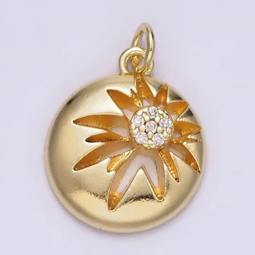 14K Gold Filled Celestial Sun Star Micro Paved Cz Open Round Charm