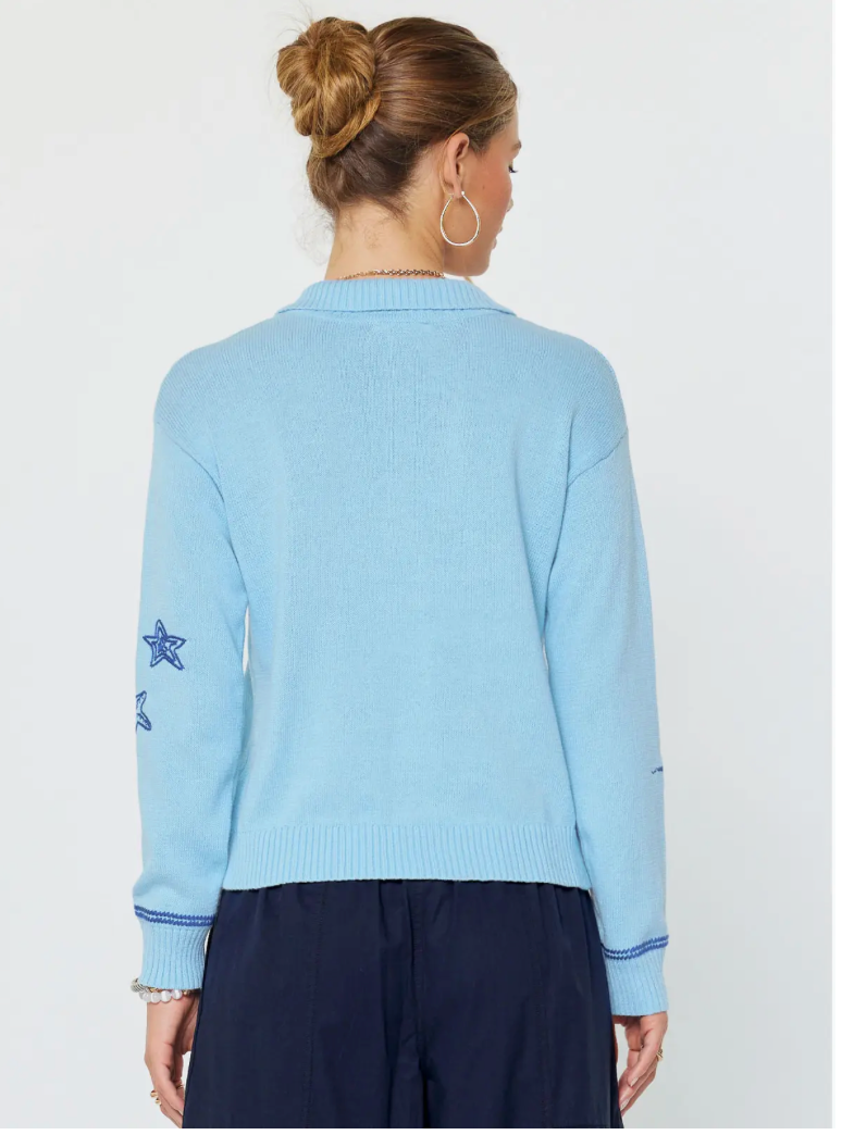 Current Air Nautical Embroidered Long-Sleeve Polo Sweater