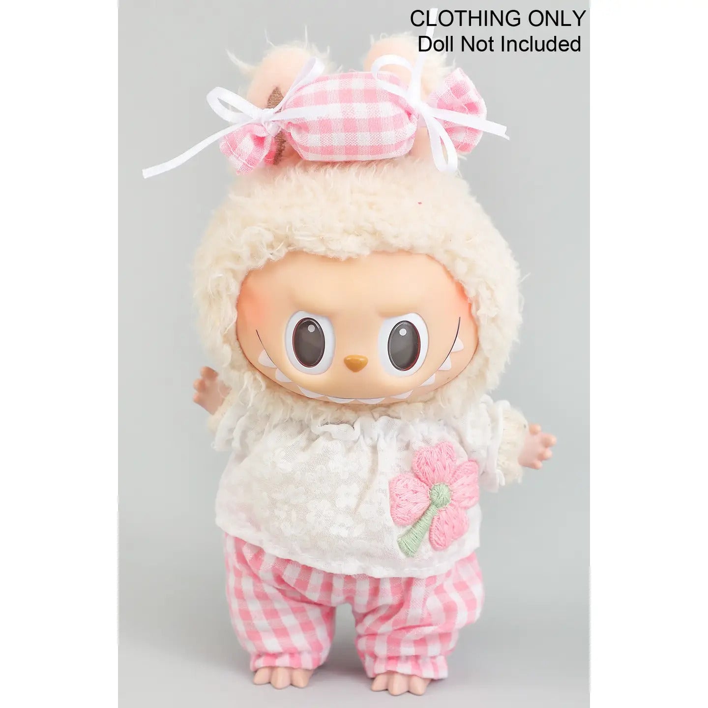 Cute Flower Gingham Bow Labubu Outfit Only