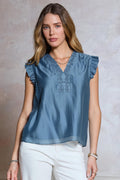Current Air Floral embroidery placket detail blouse