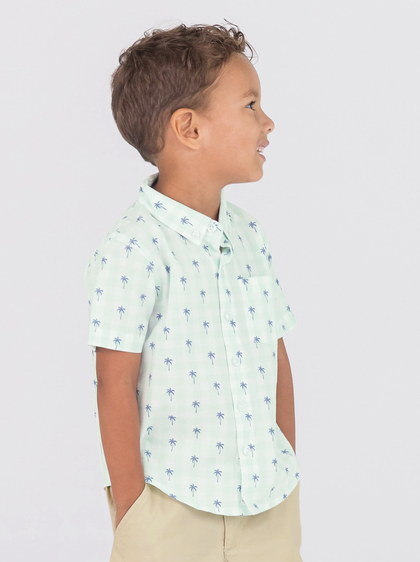 Ruggedbutts Palm Tree Gingham Short Sleeve Button Down Shirt