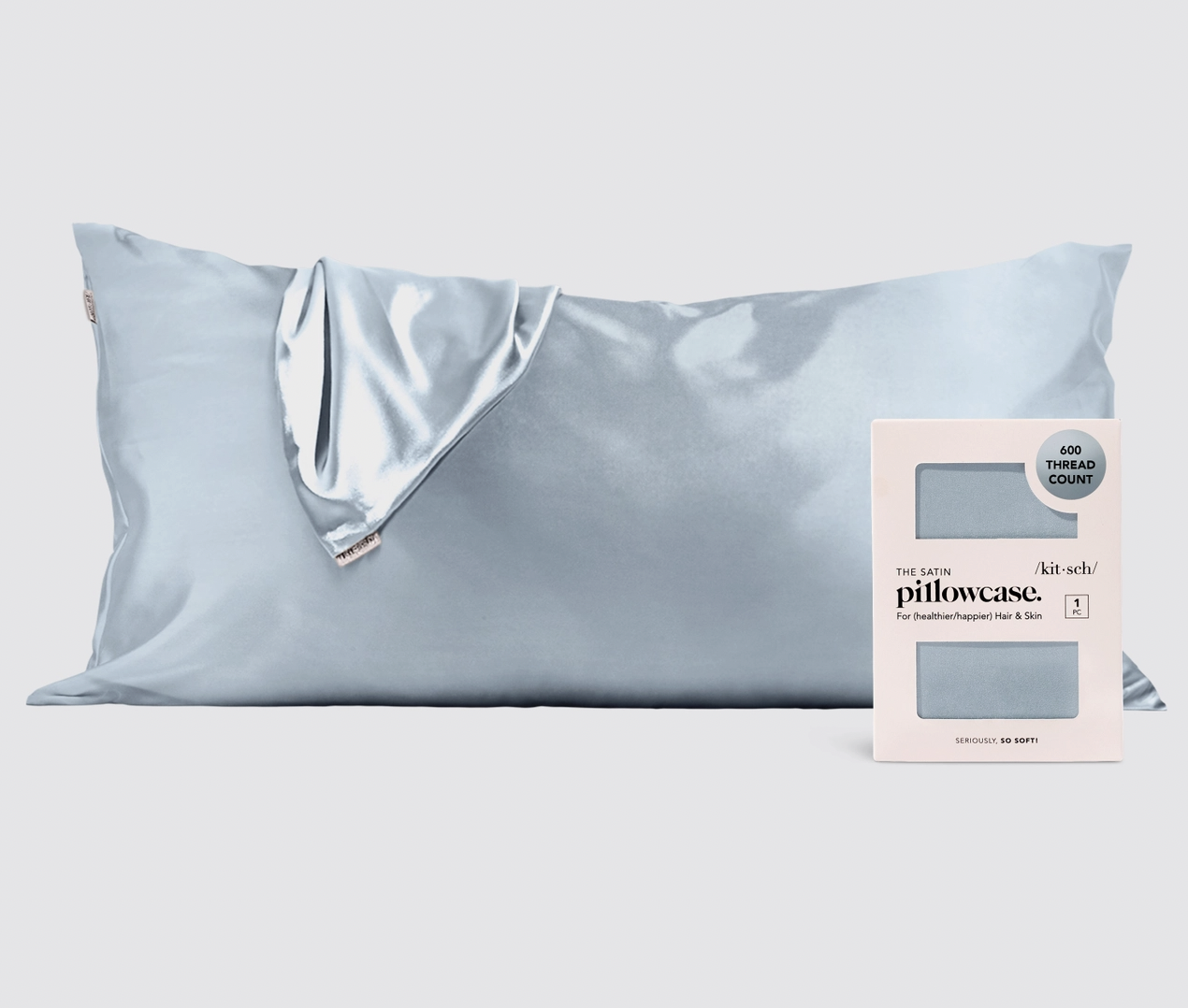 Kitsch Standard Satin Pillowcase in Haze Blue